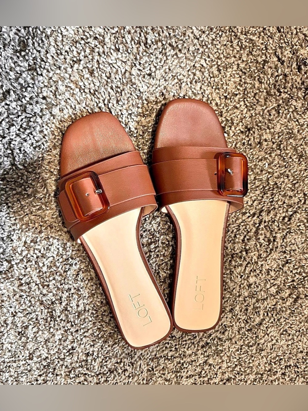 LOFT Buckle Slide-Missy Slide Sandals Brown US 8 Like New
